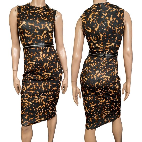 McQ  Alexander McQueen Sleeveless Pencil Wiggle Dress Size S Zipper Brown Black - Picture 1 of 13